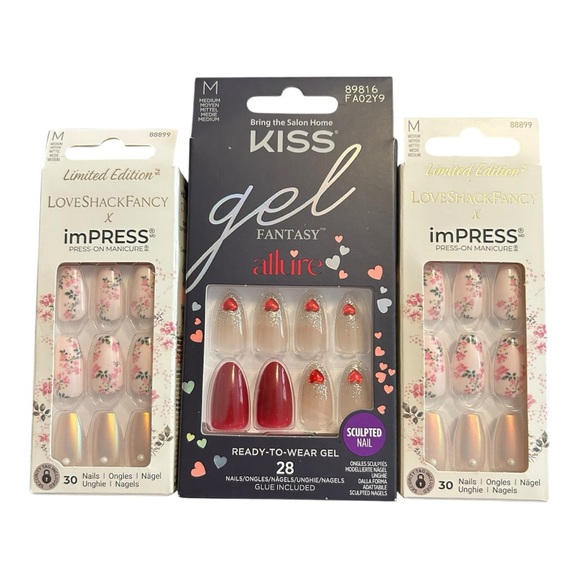 imPRESS Other - Bundle of (3) Medium-Length, Almond-Shaped Press-On Nail Sets - imPRESS & Kiss